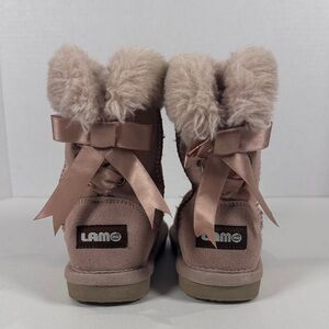 Lamo Blush Pink Fur-Lined Boots with Ribbon girls size 9c